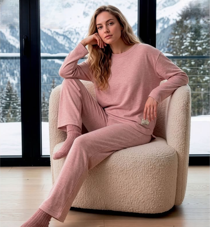 Powder Pink Melange Lounge Set